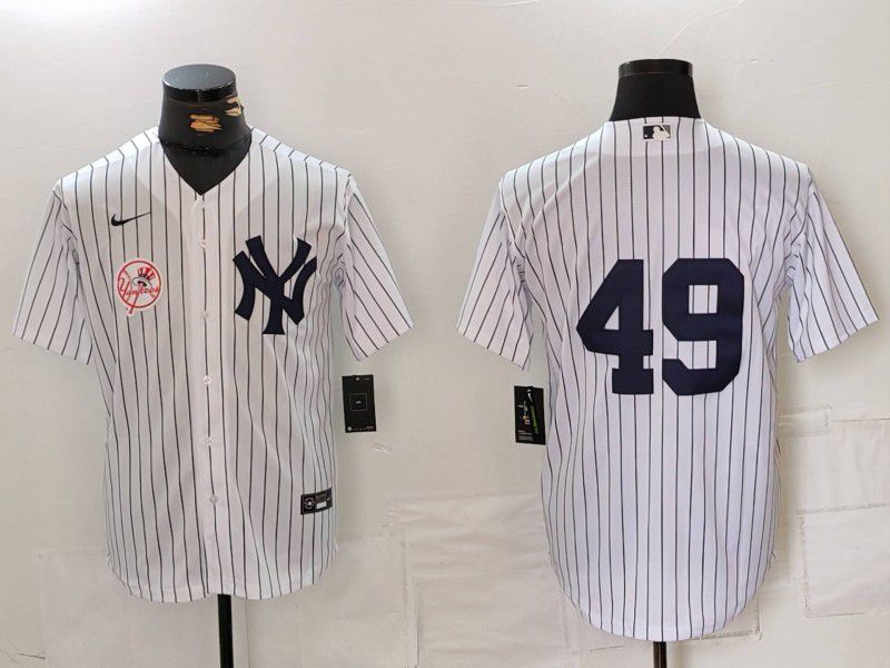 Men New York Yankees #49 No Name White Stripe Game 2024 Nike MLB Jersey style 2